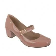 Women's Patent Leather Doll Dress Shoes, Medium Low Block Heel, Pointed Toe, Comfortable, Colorful, Various Colors, Black, Black, Nude, Pink, Rose, Pinkish, Red, White - Ref. 6484 - 乾枯玫瑰色 - 查看 1
