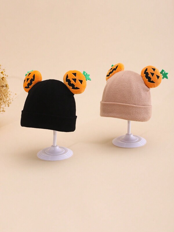 1pc Halloween Pumpkin Pattern Knitted Warm Winter Hat For Baby Boys Girls, Cute & Soft, Suitable For Outdoor, Walking, Playing, Skiing, Skating