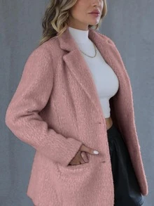 Áo khoác len đơn giản và thanh lịch dành cho nữ Giolshon có túi cho mùa thu đông - Hồng - Xem 5