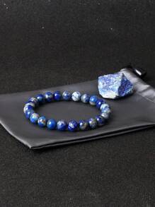 1 pieza Pulsera elástica de cuentas de lapislázuli 5A real de alta calidad, energía de 8 mm, joyería de piedras curativas naturales para mujer, regalo para el novio. Auténtica pulsera de joyería de gema de lapislázuli azul natural y original, piedra de energía natural