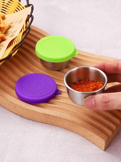 1 件 304 不锈钢密封蘸酱杯带硅胶盖、番茄酱碟，适合户外使用