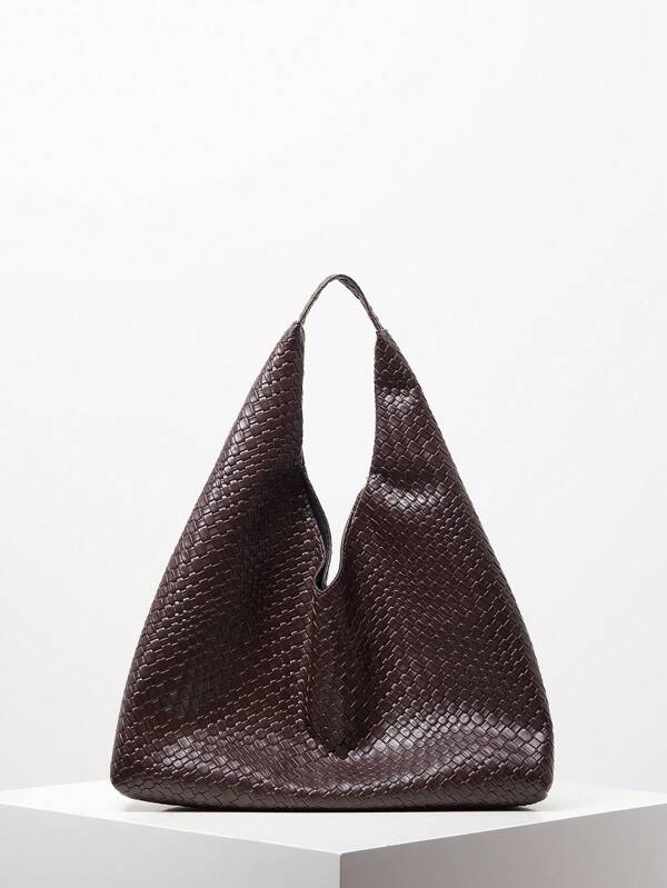 Bolso de hombro trenzado vintage, bolso de gran capacidad, bolso de mano de piel de PU suave, bolso de viaje diario, cartera minimalista y versátil para dama (patrón aleatorio), bolso con inspiración retro para mujer