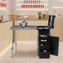 4-Drawers Table Makeup Case With Wheels , Rolling Foldable Nail Desk Cosmetic Storage Organizer, Travel Mobile Makeup Artist Trolley - Nhiều màu - Xem 3