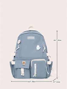 Fashion Cute Nylon Backpack, Clashing Color School Bag With Bear Pendant, Waterproof Casual Everything Bag - Màu xanh lam - Xem 5