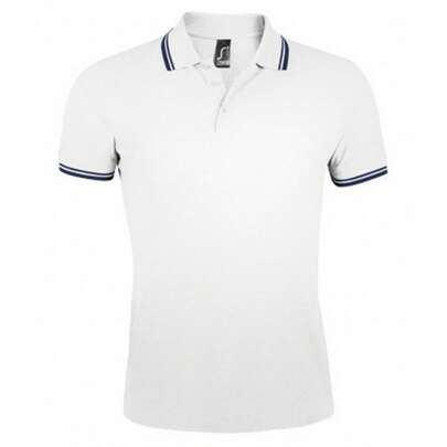 SOLS Mens Pasadena Tipped Short Sleeve Pique Polo Shirt (White/Navy)