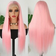13x6 Synthetic Lace Front Wigs Glueless Light Pink  Baby Pink Color 28 Inches Heat Resistant Fiber Hair Wigs For Fashion Women Natural Hair Line HD Transparent Baby Hair Long Silky Straight Hair Halloween Daily Use, Party, Weddings, Cosplay, - 淺粉色 - 查看 4