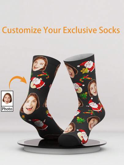 1 Pair Customized Face Design Funny Crew Socks For Women/Men, Personalized Mid-Calf Socks With Photo Of Handsome Guys And Beautiful Girls, Unique Personalized Couple Crew Length Socks, Great For Valentine's Day, Birthday Gifts, Christmas Socks