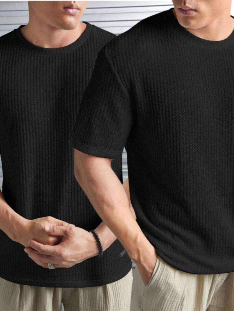 Kit 2 Oversized Casual Basic Plain Straight T-Shirt Black/Multicolor - 黑色 - 查看 1