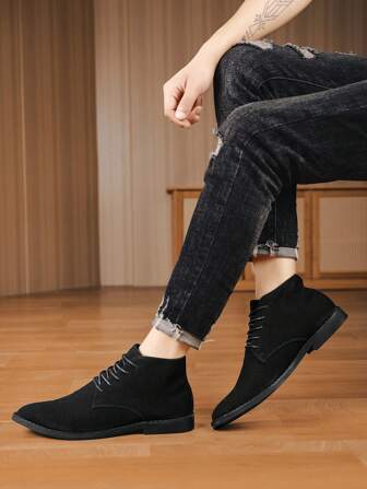 Fashion High-Top Leather Boots, Autumn Suede Boots, Men's British Style Casual Mid-Calf Boots, Large Size