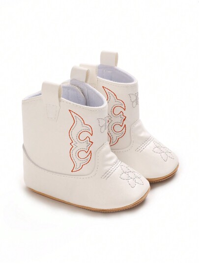 Botas de bebé con patrón bordado, zapatos planos impermeables de suela blanda para bebé, otoño/invierno