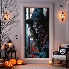 1 pièce Rideau de porte en polyester style sorcière d'Halloween, décoration murale d'ambiance effrayante