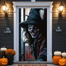 1 pièce Rideau de porte en polyester style sorcière d'Halloween, décoration murale d'ambiance effrayante