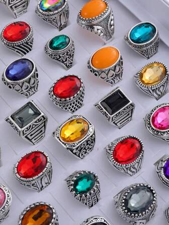 20pcs Punk Random Color Random Design Random Size Crystal Rhinestone Geometric Ring Set For Women Men Gift