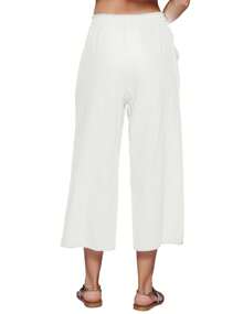 Women's High Waist And Wide Legs Drawstring Pocket Suit Pants Loose Cropped Pants - 白色 - 查看 3