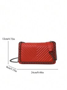 Chain Simple Embroidery Thread Small Square Bag Lightweight Multifunctional Commuting Women's Shoulder Bag PU Material - Red - View 9