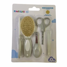 5 Piece Baby Hygiene Kit For Toddlers Care Soft Natural Bristle Brush Comb Cutter Scissors Nail File - 灰色 - 查看 3