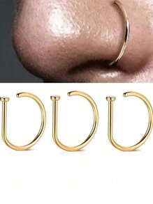 1 Set/5pcs Gold Stainless Steel Minimalist English Letter Punk Style Non-Piercing Nose Clips
