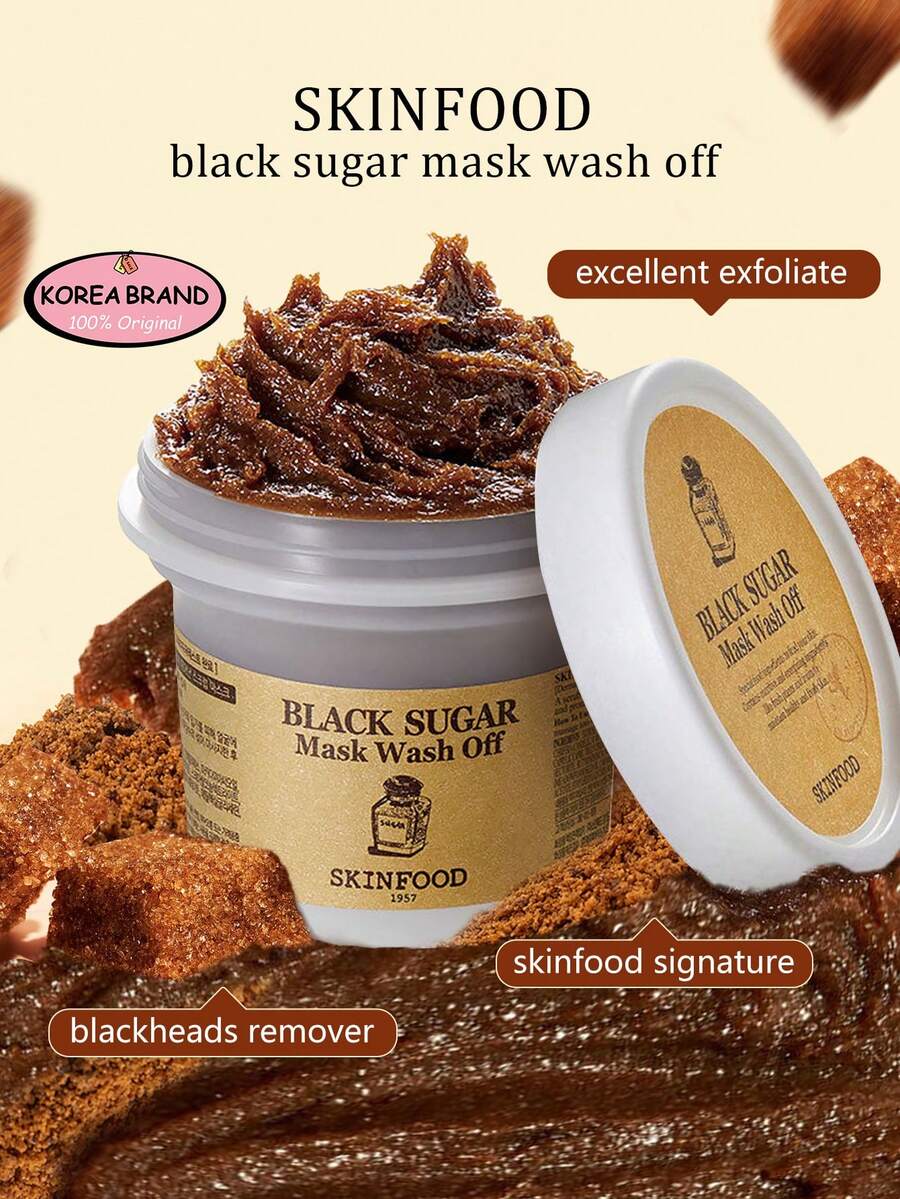 Skinfood SKIN FOOD黑糖磨砂去角質面膜 4.05 液量盎司（120克）| 糖份面部磨砂霜，可滋潤和滋養皮膚 - 去角質糖磨砂霜|清潔去角質糖磨砂面膜|韓國美妝