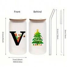 1 chiếc cốc thủy tinh mờ 16oz dùng cho Giáng sinh có in chữ 3D, nắp tre và ống hút, thích hợp đựng đồ uống đá, cà phê đá, quà tặng Giáng sinh cho gia đình và bạn bè - Nhiều màu - Xem 17