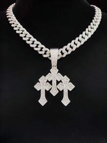 1 件创意吊坠、1 件 13 毫米宽链条和 1 件 3 毫米宽不锈钢绳链 - 男女通用时尚嘻哈复古项链，适合日常佩戴或派对，2 种链条款式 - 銀色 - 查看 13