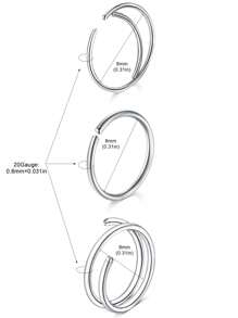 3 件装 20G 鼻环 不锈钢简约半环鼻环 8 毫米鼻环 身体穿孔饰品 日常佩戴 - 彩色 - 查看 2