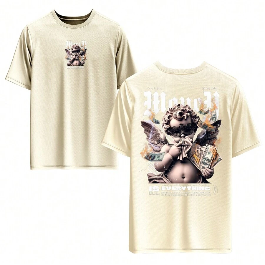 Men's T-Shirt 100% Cotton, Front And Back, Colorful Digital Print, High Resolution, Unisex, Round Neck. - 米色 - 查看 1