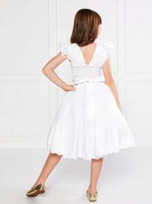 White Children's Dress Party Gode Plain Baptism Christening First  New Year Bridesmaid Princess Flared Girl - trắng - Xem 2