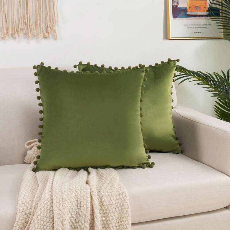 Elegant Comfort 2 Piece Pom-Pom Velvet Cushion Cover - Pillow Covers - Royal Blue - View 12