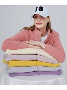 Cardigan in pile da donna per primavera e autunno, vestibilità slim, giacca in velluto adatta per sport all'aperto e trekking - Rosso - Visualizzare 5