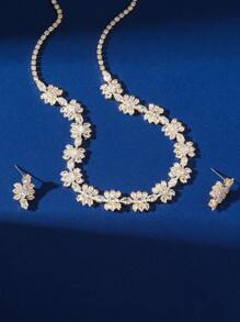 Conjunto de joyas de lujo para mujer, collar con cristal enchapado en oro de 18K + aretes, elegante y de moda, el mejor accesorio para bodas, galas, fiestas y uso diario - Ver 3