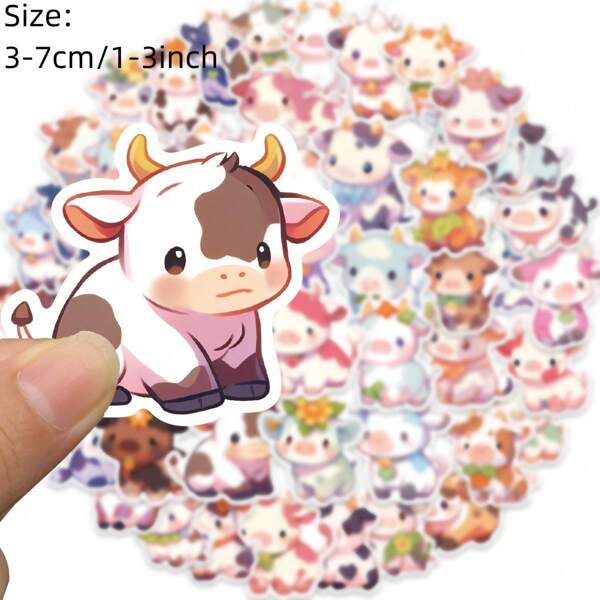 50pcs Rainbow Cow Cartoon Stickers Graffiti Vinyl Waterproof Stickers Package Adult And Youth Decorative Suitcase Water Bottle Phone Laptop Skateboard Luggage Helmet Self Adhesive Paper
