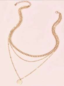 1pc European & American Style Multi-Layer Geometric Pendant Chain Necklace Set, Simple & Chic Design For Women - Multicolor - View 3