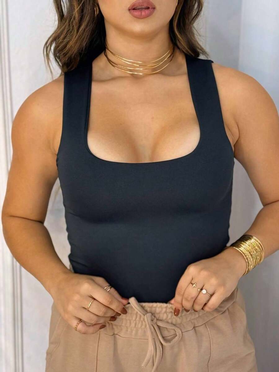 Women's Tank Top Regatão Mayara Women's Tank Top Suplex Double Fabric Square Neckline - 黑色 - 查看 1