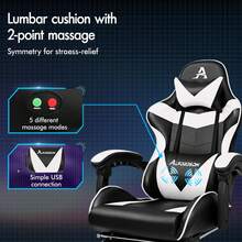 ALFORDSON Video Game Chair, Ergonomic Office Chair, Massage Racing Chair, Retractable Footrest, PU Leather, Height Adjustable And Tilt, 180kg Load Capacity - White - View 4