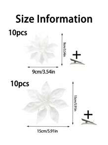 10/20 chiếc kẹp hoa Giáng sinh, hoa trạng nguyên nhân tạo để trang trí cây thông Noel, vòng hoa trang trí Giáng sinh, ngày lễ tình nhân, quà tặng - trắng - Xem 4