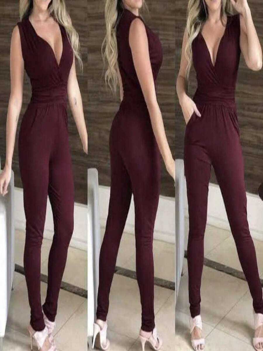 Long Jumpsuit With Knife Pocket - Burdeos - Ver 1