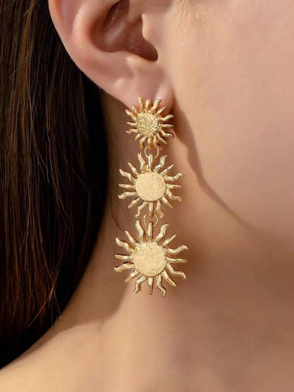 1 par de pendientes colgantes de girasol, versátiles y de estilo clásico europeo y americano, joyería elegante y de alta gama de estilo retro