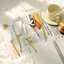 1pc Feather Pen, Ballpoint Pen, Signature Pen, Gel Pens Creative Vintage Feather Black Ink For Wedding Bridal Student School Writing Gift - Multicolor - View 7