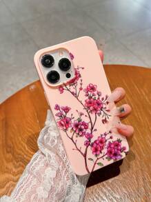Transparent Pink Plum Blossom Bouquet Anti-Fall Phone Case Compatible With Apple Phones, With Beaded Flower Pendant And Cord, Compatible Model: 14promax/13/15/Ins12/12pro/11, - Clear - View 7
