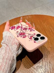 Transparent Pink Plum Blossom Bouquet Anti-Fall Phone Case Compatible With Apple Phones, With Beaded Flower Pendant And Cord, Compatible Model: 14promax/13/15/Ins12/12pro/11, - Clear - View 10
