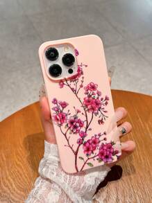 Transparent Pink Plum Blossom Bouquet Anti-Fall Phone Case Compatible With Apple Phones, With Beaded Flower Pendant And Cord, Compatible Model: 14promax/13/15/Ins12/12pro/11, - Clear - View 3