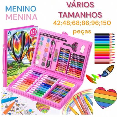 Kit Material Escolar Completo Estojo Maleta De Pintura Infantil Peças Colorir Canetinha papelaria