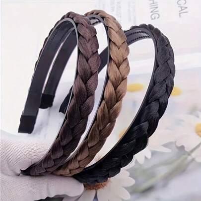 1pc Synthetic Hair Braided Headband Classic Thick Wide Braid Elastic Wig Women Girls Beauty Accessories