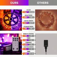 KBO JMEXSUSS 168ft 600 LED Halloween Decor Lights Outdoor Clear Wire, Orange Purple String Lights Indoor Plug In,Halloween Lights For Tree Porch Yard Decorations - 橙色到紫色 - 查看 3