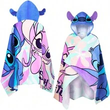 Disney Stitch Bath Towel Hood & Absorbent Changing Robe Poncho Swimming Shower Beach Holiday Essentials - Multicolor - View 1