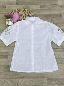 Linen Shirt With Embroidered Sleeves - 白色 - 查看 2