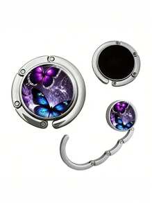 1pc Exquisite Rose & Butterfly Pattern Table Purse Hook - Convenient Bag Hanger - Purple - View 12