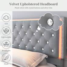 SIBEDS Queen Upholstered RGB LED Platform Bed Frame With Storage Drawers, Crystal Tufted Headboard, Velvet Gray - 絲絨灰 - 查看 6