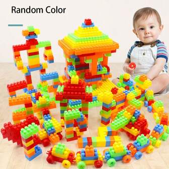 100 a 150 piezas de juguetes de bloques de construcción de plástico de partículas grandes para niños, juego de montaje e inserción para educación temprana, regalos para jardín de infantes, regalos de cumpleaños de niños, regalos de Navidad, regalos de Halloween, regalos de invierno, regalos de Acción de Gracias, bloques de colores