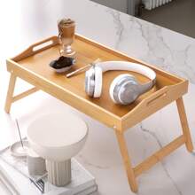 1pc, 19.69*11.81*1.57inch Bamboo Bed Tray Table With Foldable Legs, Laptop Computer Tray, Breakfast Tray For Sofa, Bed, Eating (Brown)Christmas Gift - Brown - View 15